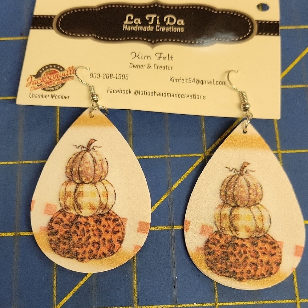 Stack of 3 Pumpkin Earrings Fall Autumn Thanksgiving Pleather